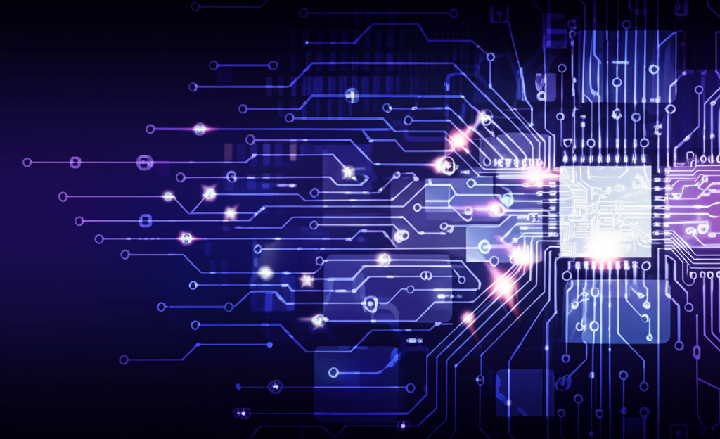 Abstract layered technology pattern in MuseLabs brand colors